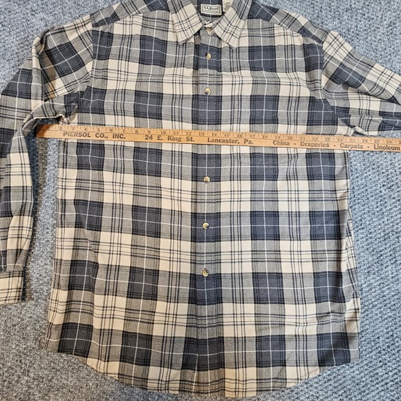 LL Bean Men's Traditonal Fit Green Biege Plaid‎ Shirt Sz Medium Dress - Picture 6 of 9
